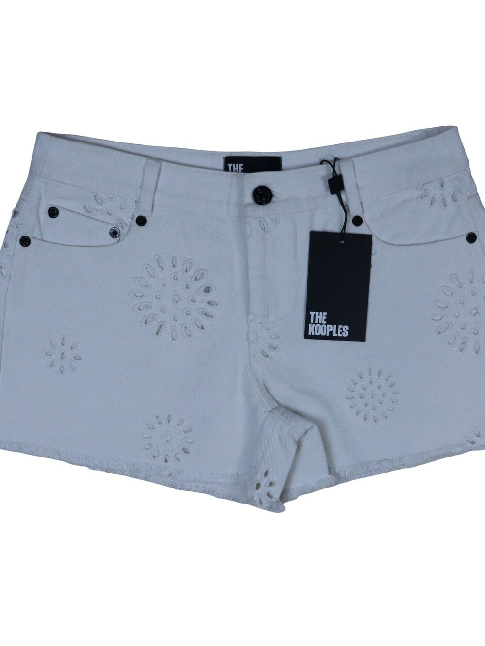 The Kooples Eyelet Cutout Denim Shorts White Broderie Anglaise Women's 0